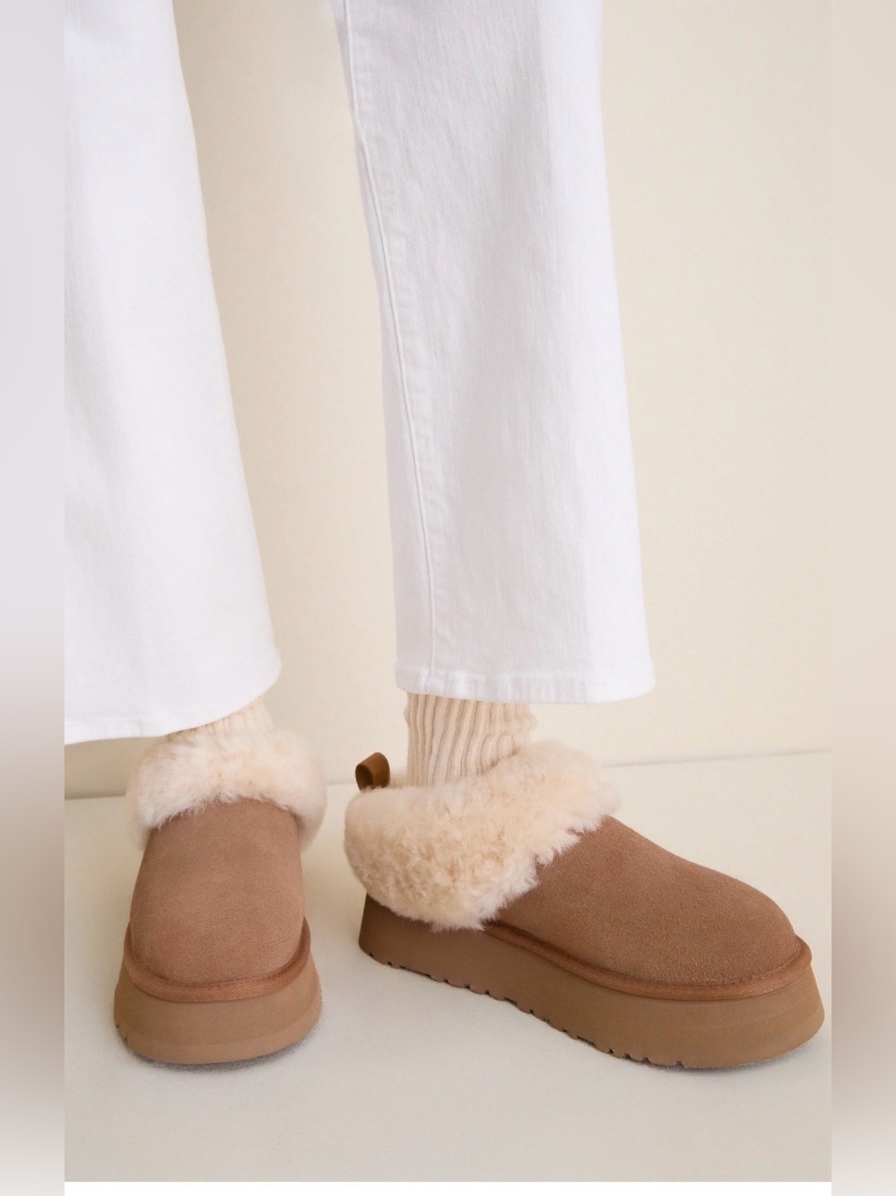 UGG Tazzelle Slipper Chestnut Suede Platform Shearling Size 7